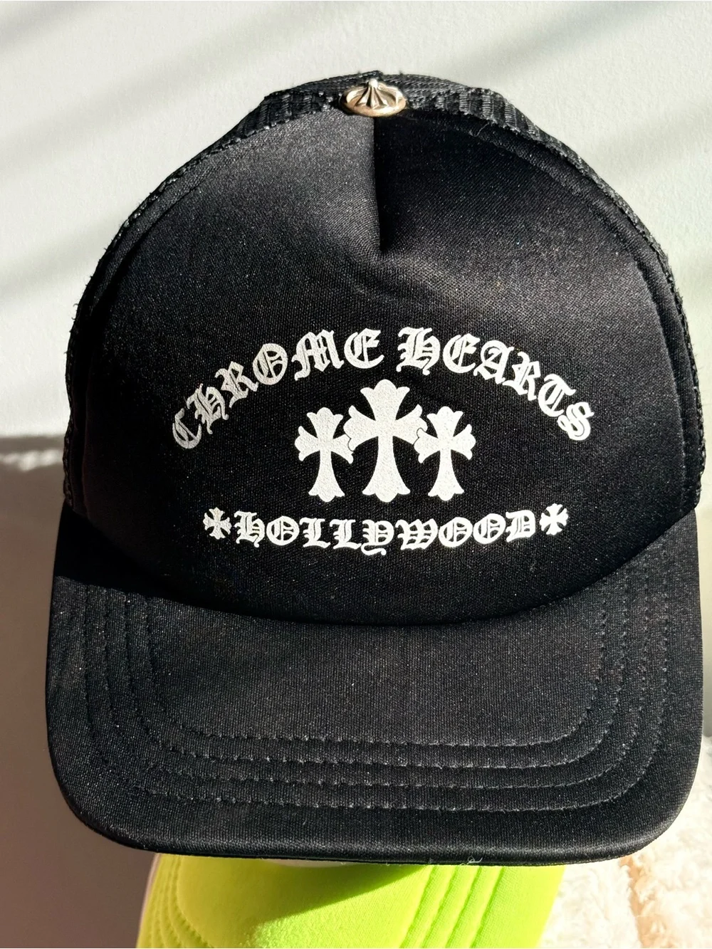 New Vintage Y2K Chrome Hearts Black Trucker Hat with White Gothic Logo w serial#